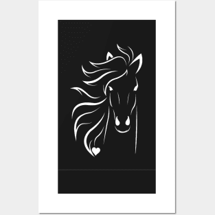 White design horse and heart Posters and Art